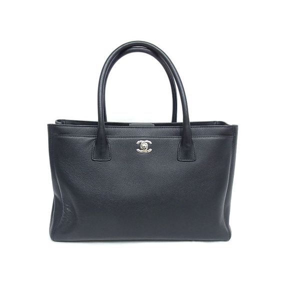 Chanel Executive Tote Bag Soft Caviar Skin Black Silver Metal Fittings Coco Mark - Picture 1 of 7